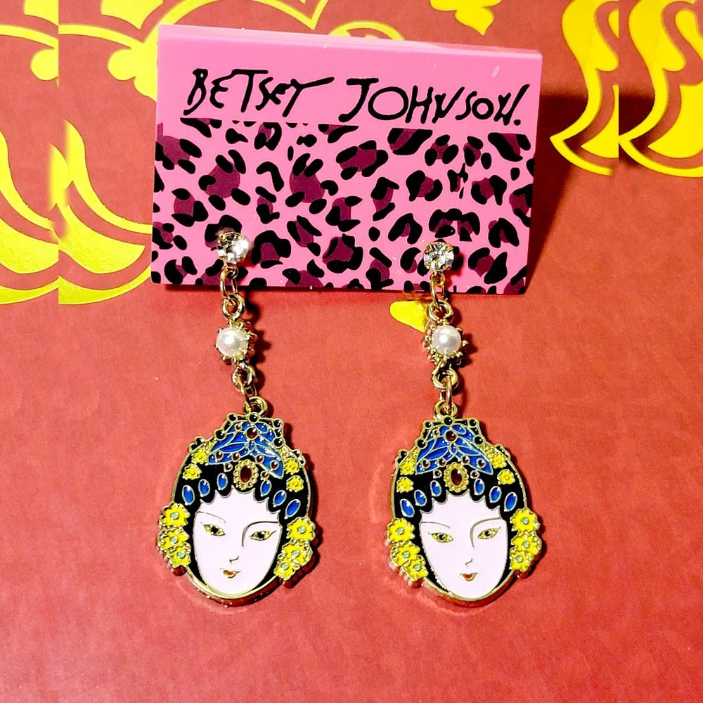 Betsey Johnson Asian China Beijing Oriental Opera Doll Charm Earrings